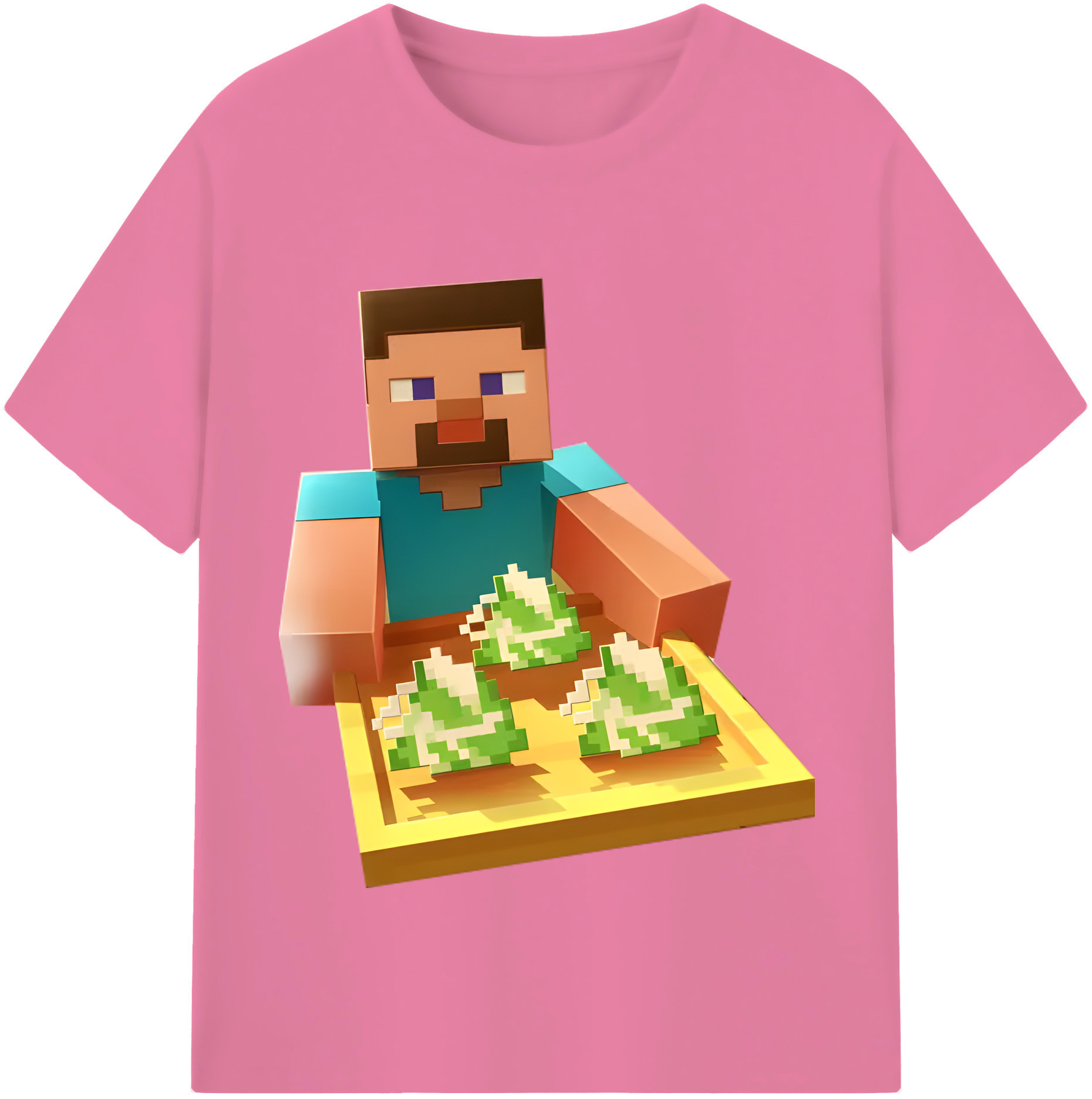 （画像用） マインクラフト ブロックの世界 Minecraft MC Block world 綿100％半袖Tシャツ（フロントプリント）